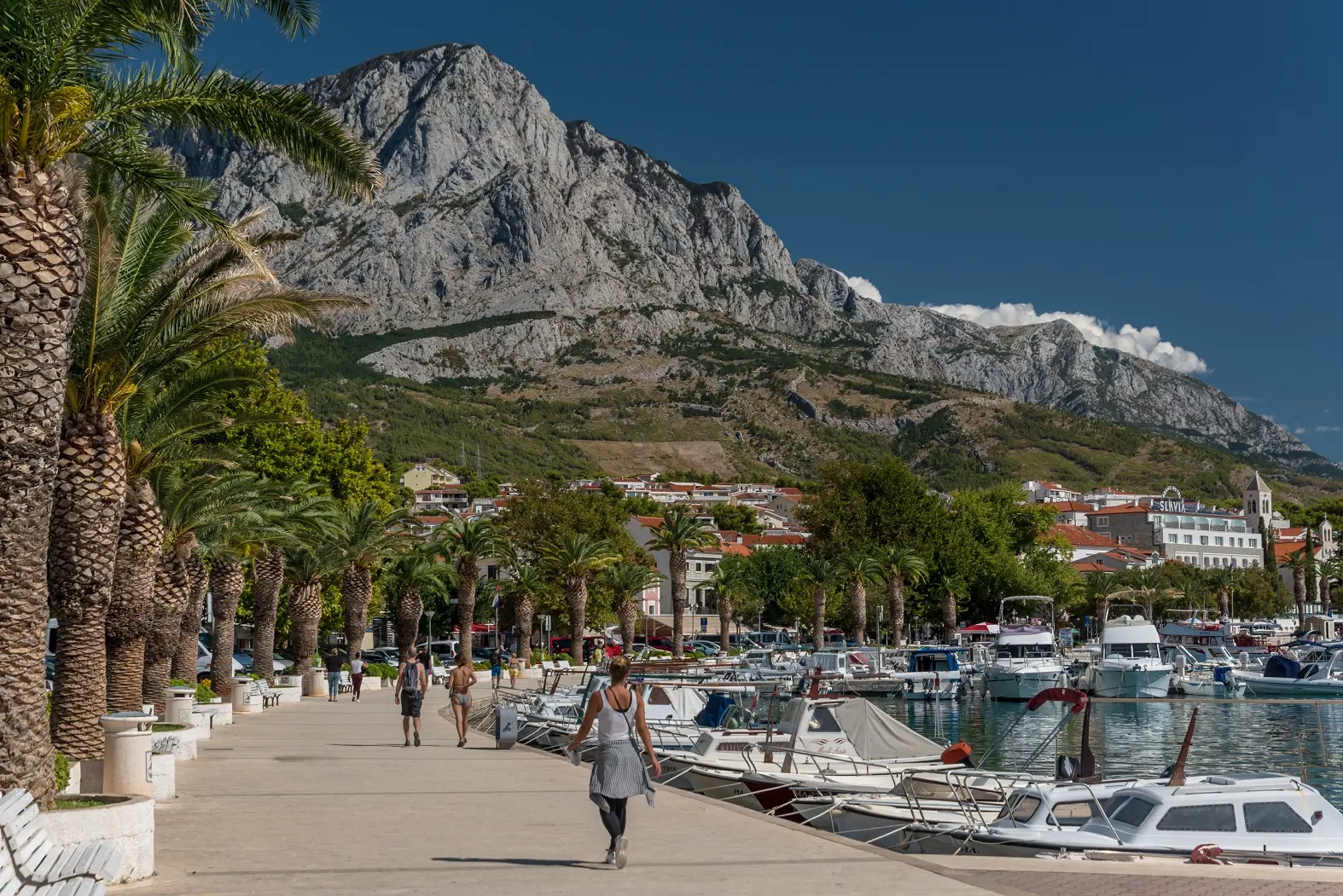 Baska Voda waterfront with Biokovo mountain